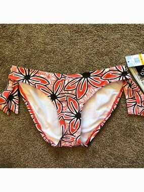 NEW NWT JAG JEANS Coral Red ? Brown Tropical Floral Y2K 00s Bikini BOTTOM Small